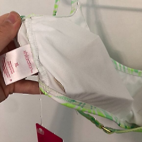 NEW NWT XHILARATION Lime Green White Stripe Scoop Neck Bralette Bikini Top XL - Picture 11 of 12